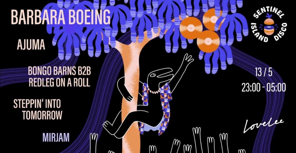 Poster: Barbara Boeing, Ajuma, Bongo Barns b2b Redleg On A Roll, Steppin’ Into Tomorrow and Mirjam at Lovelee, 13 May, 23:00–05:00